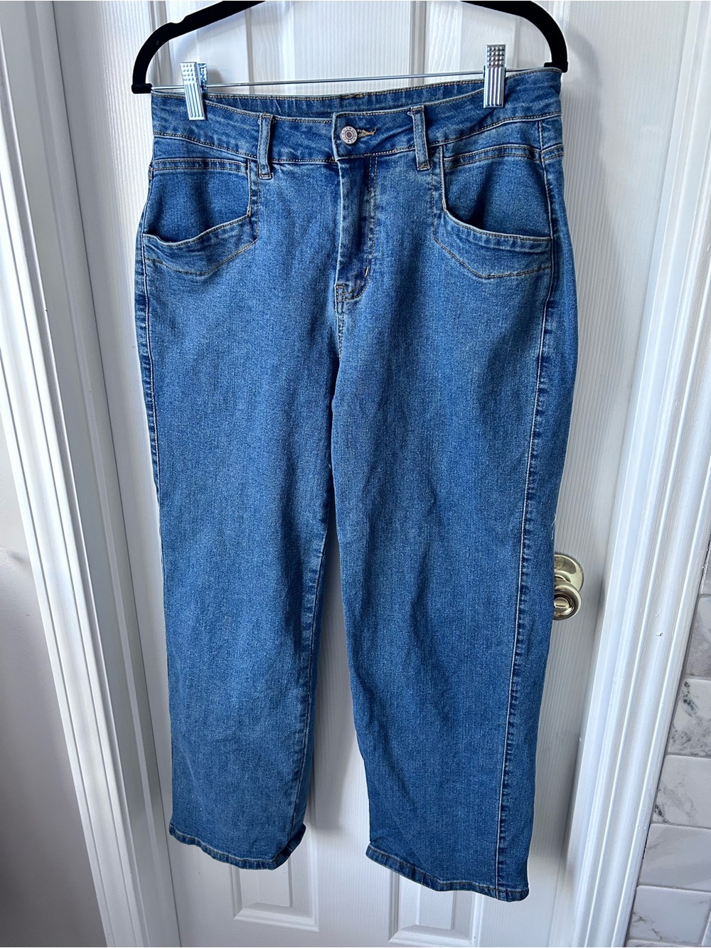 SIDEFEEL WIDE LEG STRETCH JEANS, SIZE 10